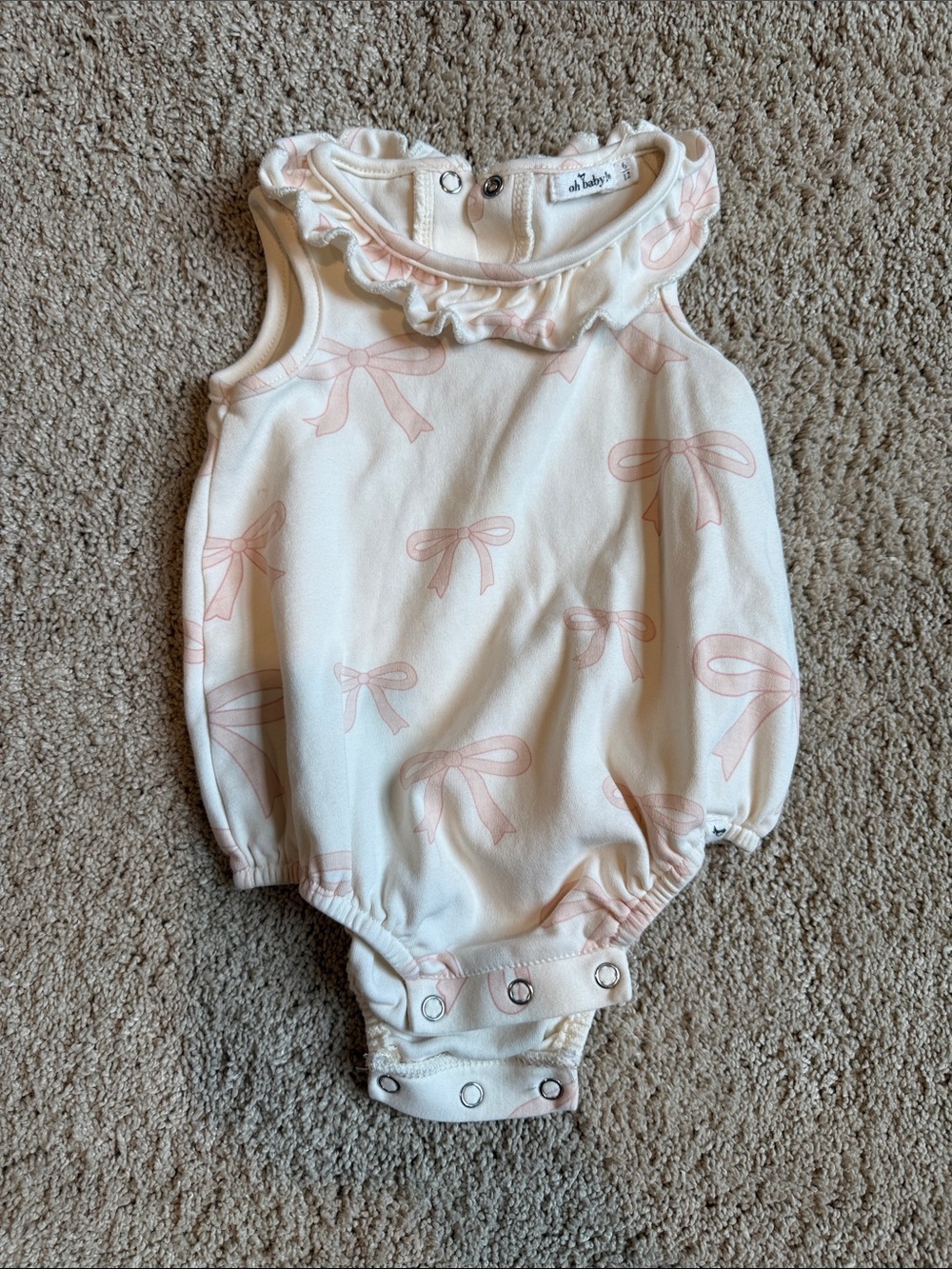 Oh Baby Cream Romper with Pink Bow Print 6-12months